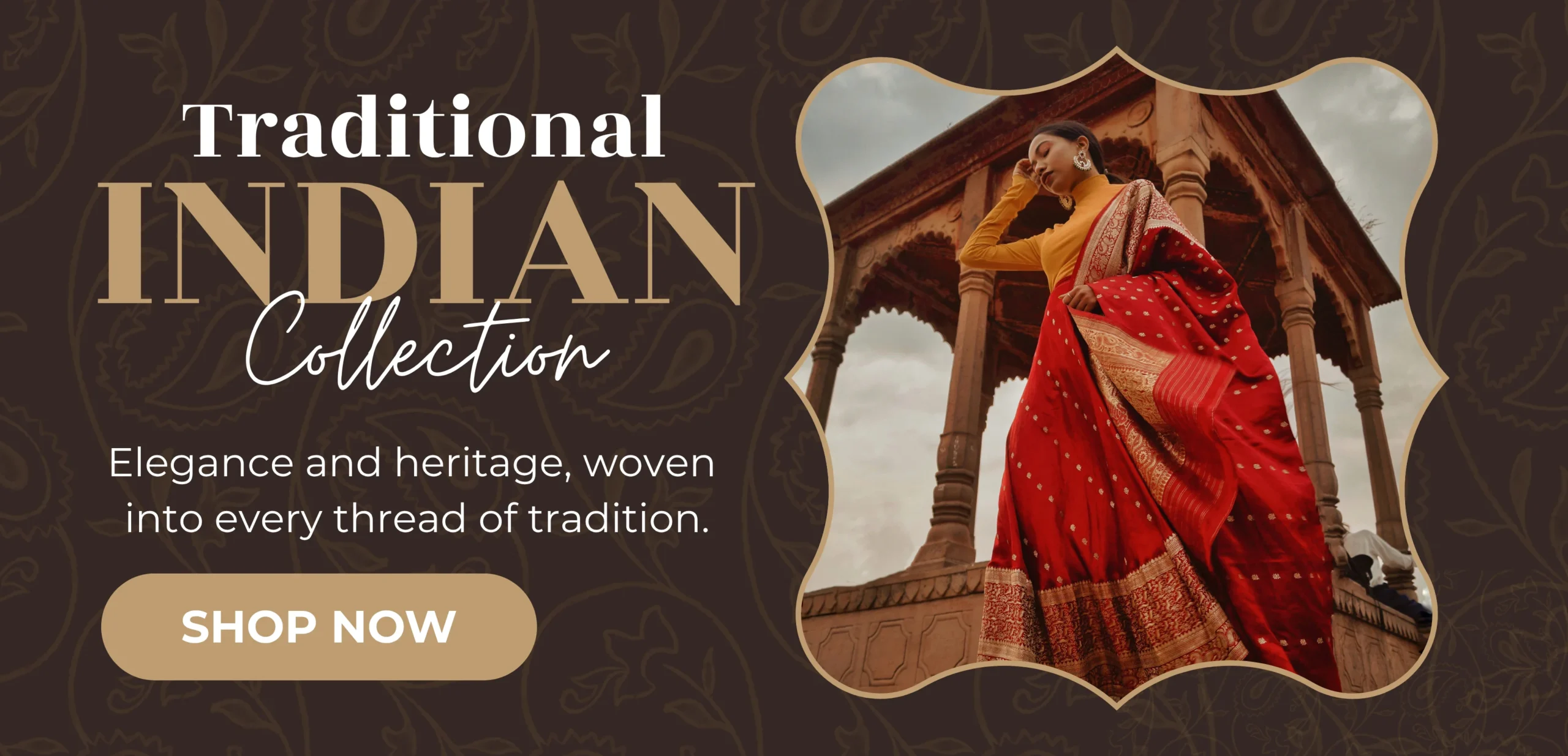 Red And Orange Indian Traditional Wear Blog Banner With Photo (1140 x 600 px) (1140 x 550 px)